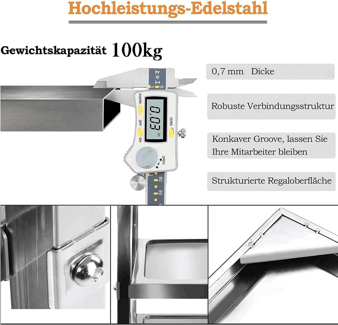 ybaymy 3 Böden Servierwagen Edelstahl Küchenwagen 835 x 750 x 400 mm Speisewagen mit Bremsen Rollen