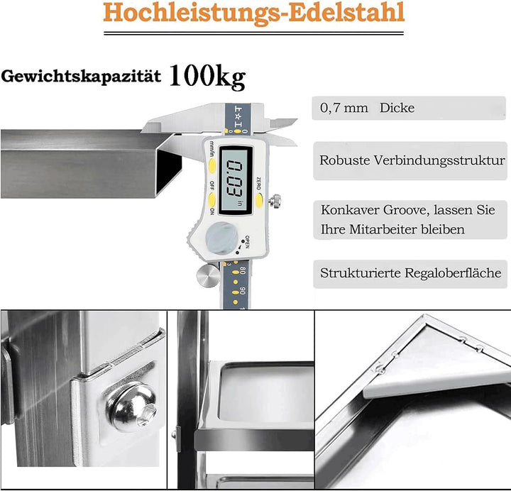 ybaymy 3 Böden Servierwagen Edelstahl Küchenwagen 835 x 750 x 400 mm Speisewagen mit Bremsen Rollen