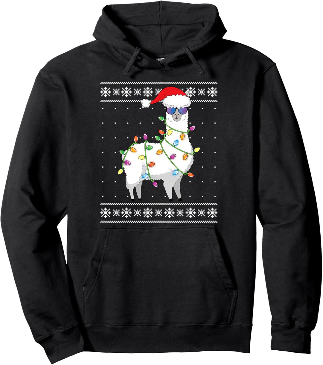 Alpaka Santa Lights Weihnachten Lustiger hässlicher Weihnachtspullover Pullover Hoodie