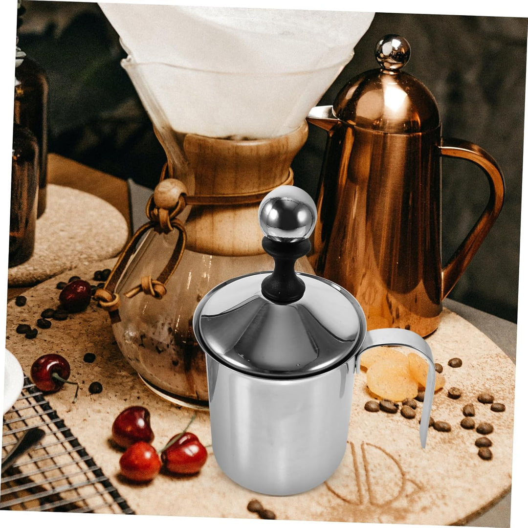 Toyvian 400 Ml Milchaufschäumer Edelstahl Doppelgitter Handpumpe Manuell Für Kaffee Cappuccino Vollm