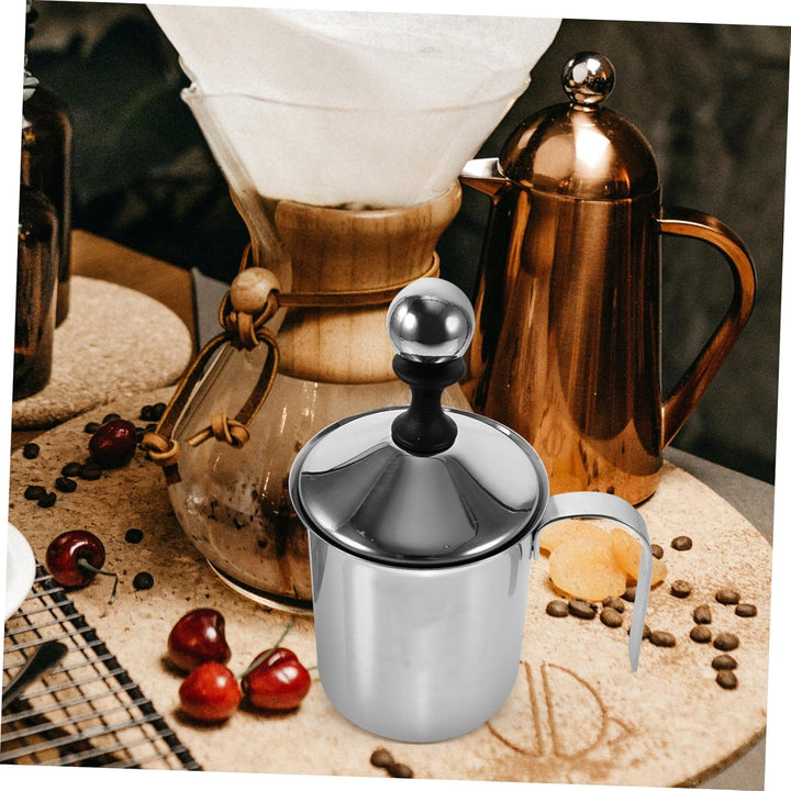 Toyvian 400 Ml Milchaufschäumer Edelstahl Doppelgitter Handpumpe Manuell Für Kaffee Cappuccino Vollm