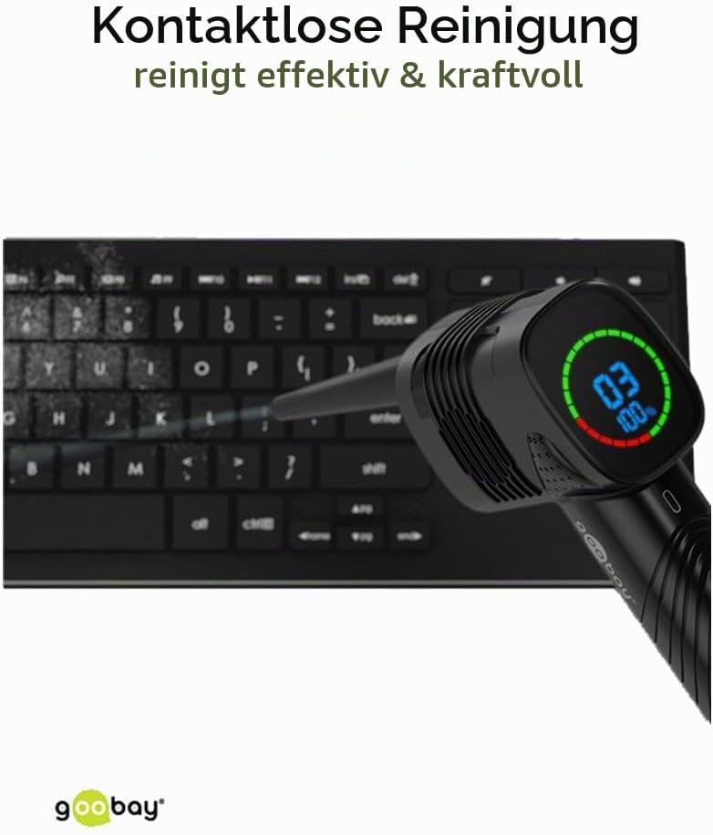 goobay 61667 Elektrisches Staubgebläse/Reinigung von PC, Tastatur, Heizkörper, Sofa etc. / Akku mit