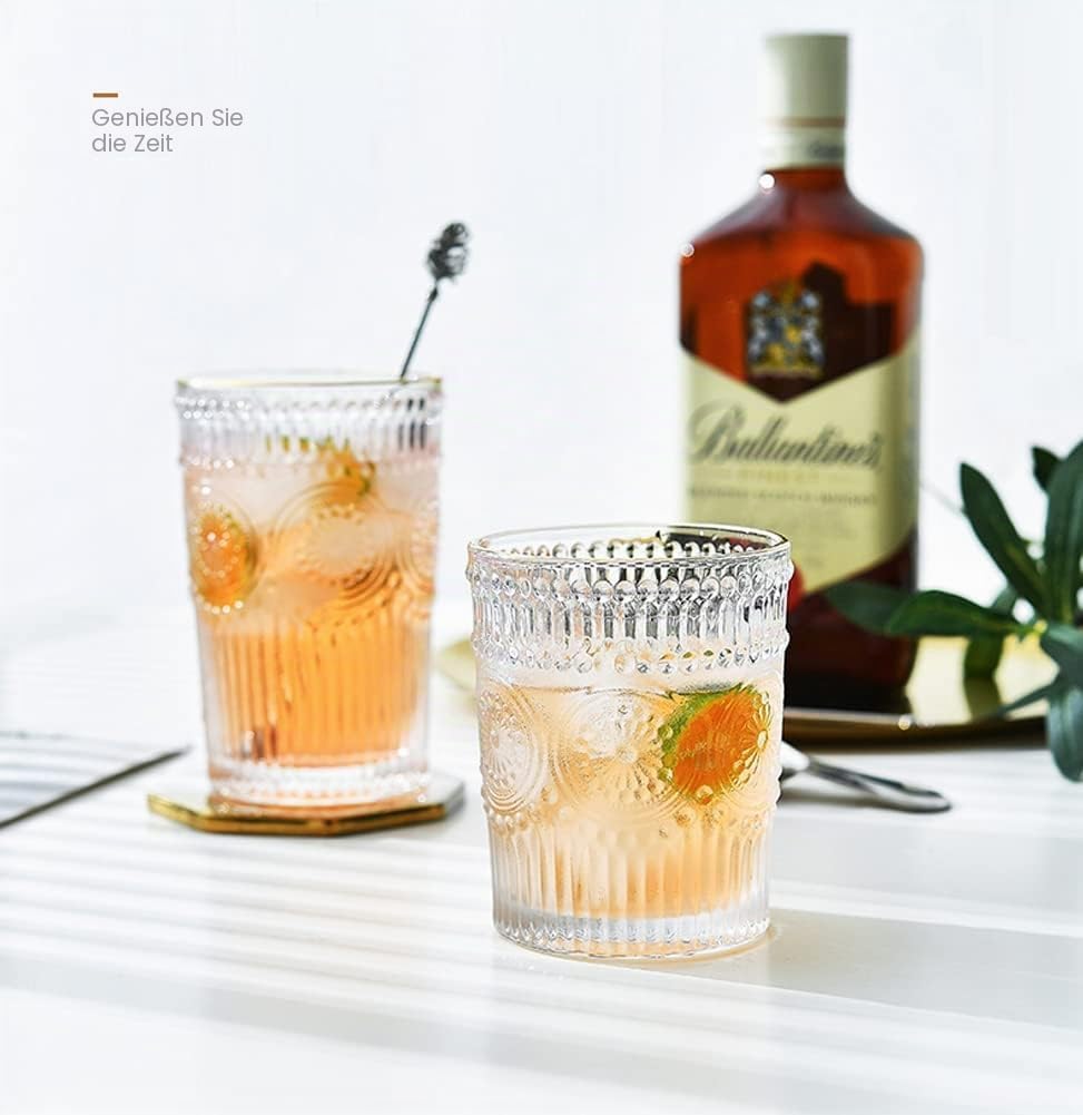 LOYUYU Set von 6, Romantische Wassergläser, 350ml Premium Trinkgläser Tumbler, Vintage Gläser Set fü