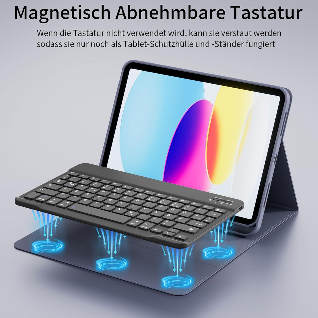 Hülle mit Tastatur für iPad A16 11 Generation 2025/10 Generation 2022 (11/10.9 Zoll), QWERTZ Layout,