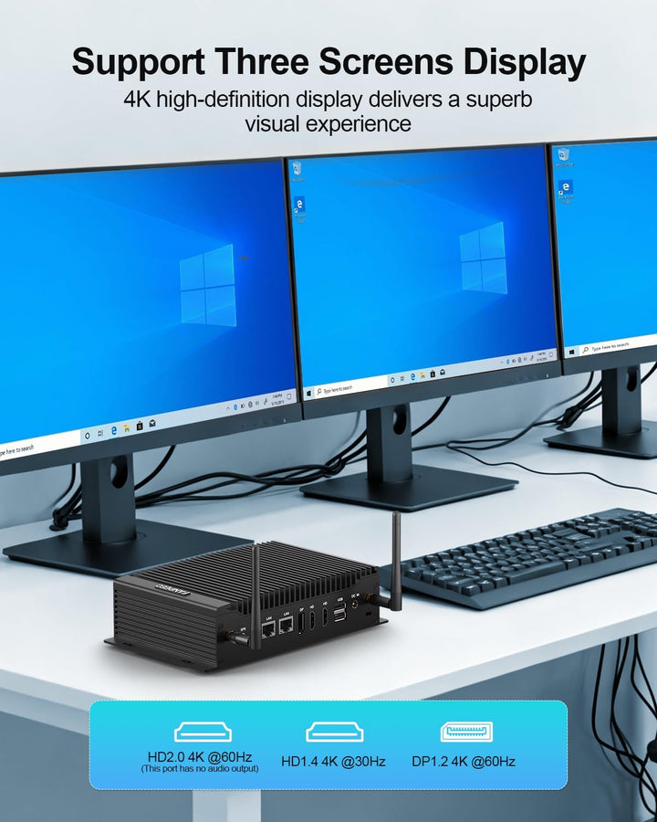 FANPEEC Lüfterloser Mini PC Core i7-10810U (max. 4,90 GHz), Industrie PC Windows 11 Pro 16GB DDR4 RA