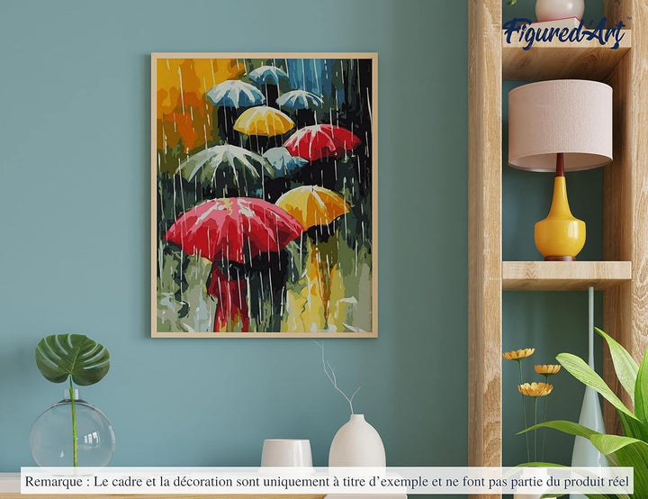 Figured'Art Malen Nach Zahlen Erwachsene Menschen mit Regenschirme - Paint by Numbers Basteln DIY Ba