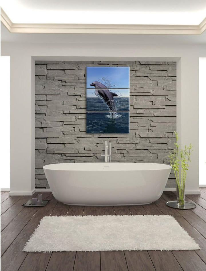 Delphin Sprint im Meer 3-Teiler Leinwandbild 120x80 Bild auf Leinwand