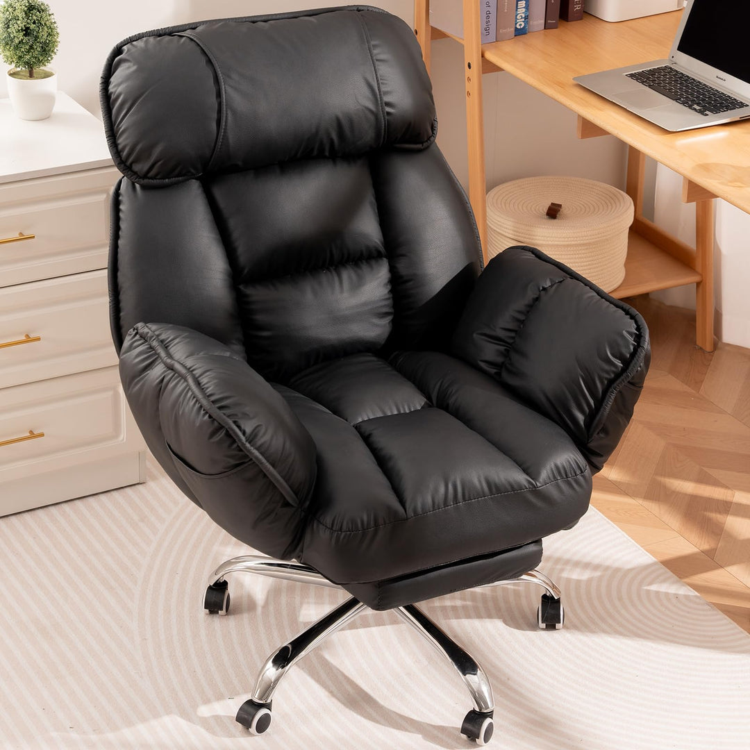 Bürostuhl Ergonomisch mit Fussstütze, Komfort im Sofa-Stil, Weiche Armlehnen, Strapazierfähiges Kuns