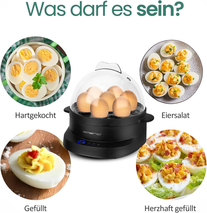 EMERIO einzigartiger Eierkocher kocht alle drei Garstufen [weich|mittel|hart] in nur einem Kochvorga