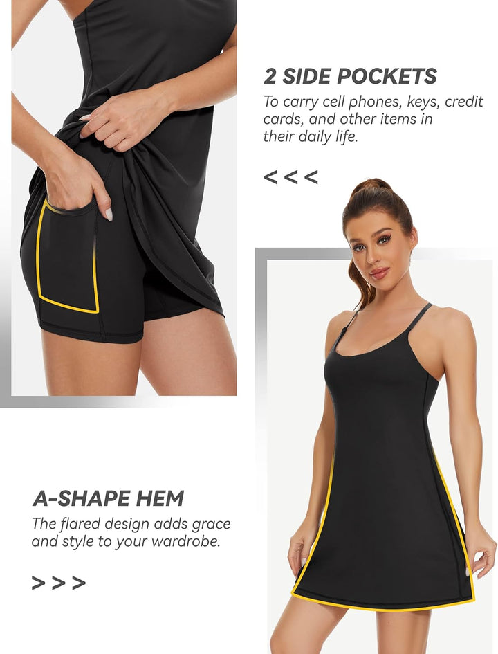 Desol Damen-Tenniskleid, Golf-Trainingskleid mit integrierten BH- und Shorts-Taschen, sportliche Tra