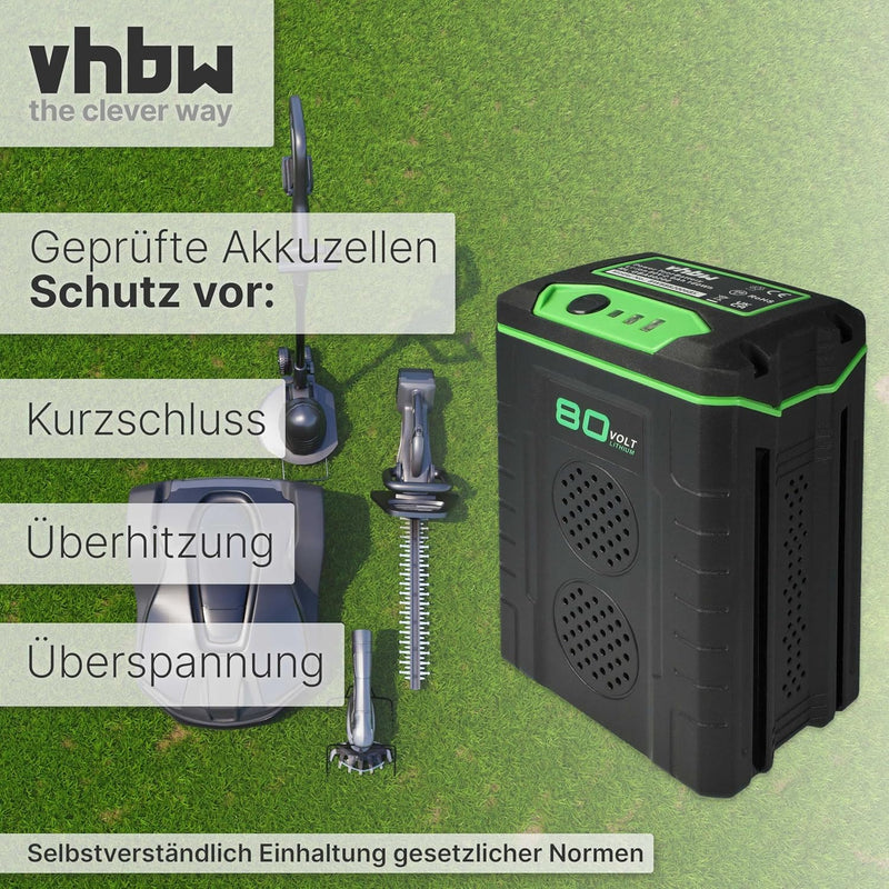 vhbw Akku kompatibel mit Greenworks GD80BC, GD80BCB, GD80BL, GD80BP, GD80BPB, GD80CS50, GD80HT, GD80