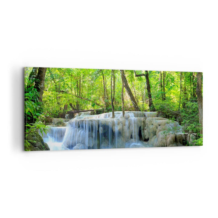 Wandbilder Dekoration Wohnzimmer Wasserfall Wald Umwelt Panorama Bilder auf Leinwand 120x50cm Leinwa