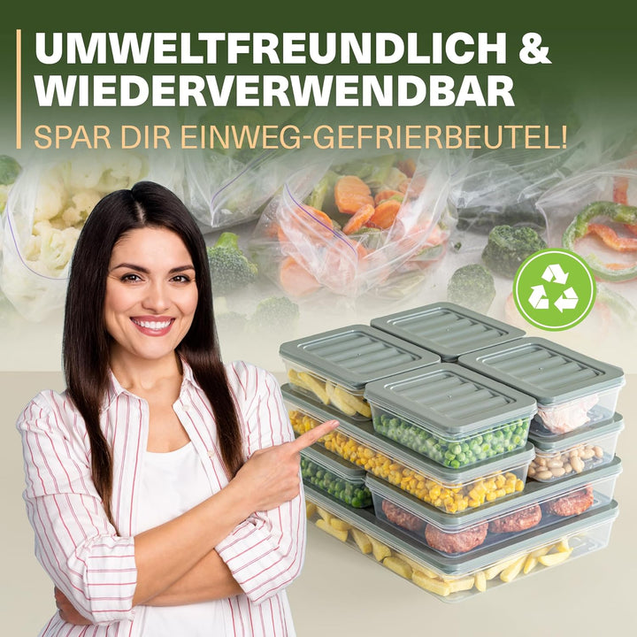 Viwares Stapelbare Frischhaltedosen 9er Set, Gefrierfach & Kühlschrank Organizer mit Deckel, Frostfe