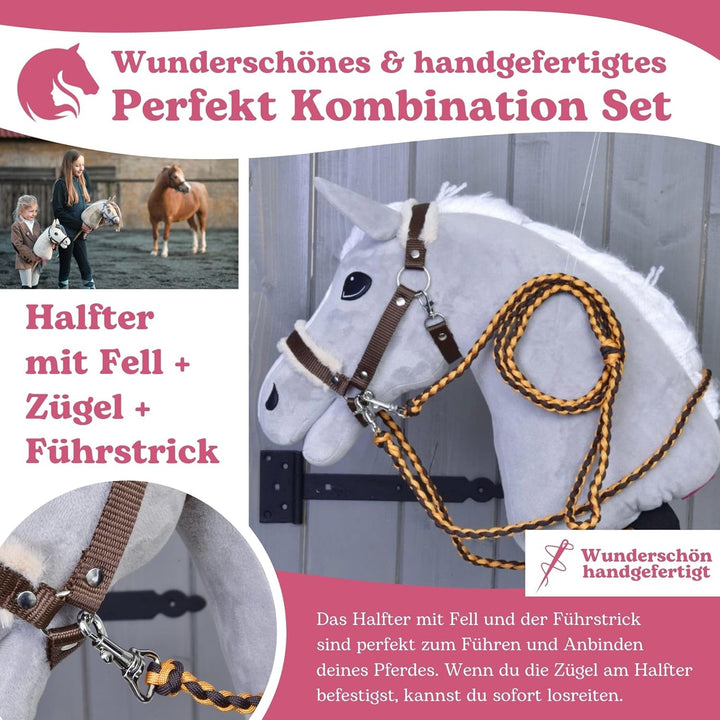 LarDen Hobby Horse Zubehör - Set Perfect Combination - Halfter, Zügel, Führstrick für Grosse S Steck