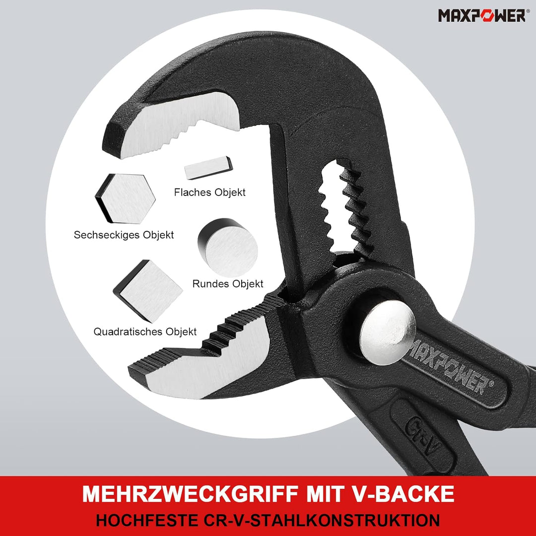 MAXPOWER 2 Stücke Wasserpumpenzange Set 190mm/250mm Rohrzange Set Profi Praktisch grosse Öffnungskap