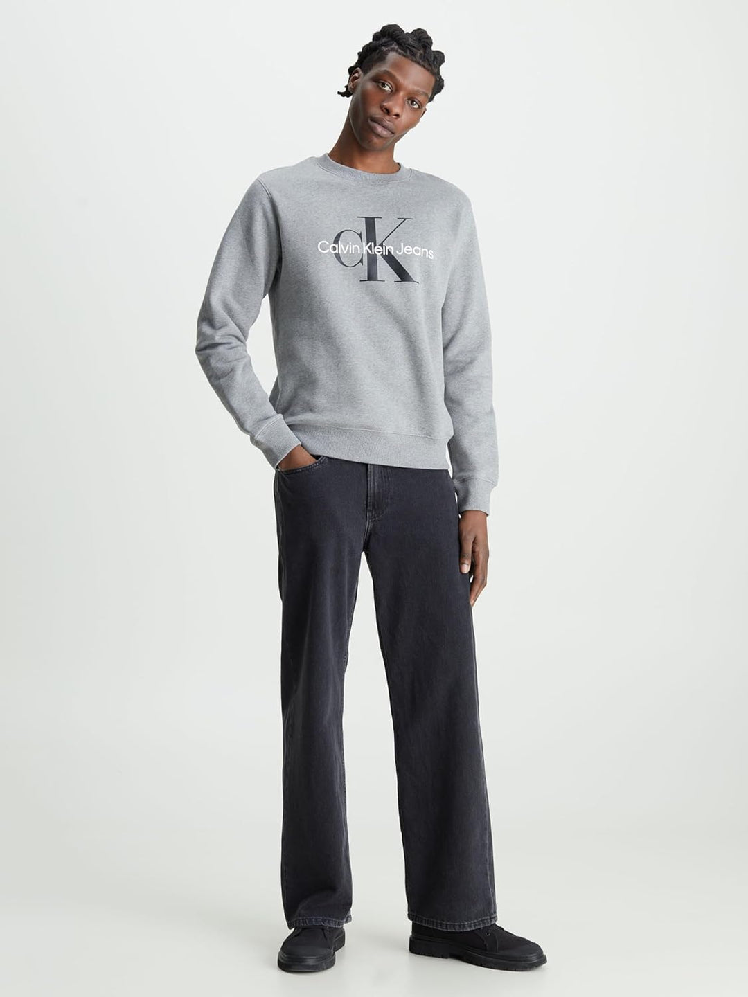 Calvin Klein Herren Sweatshirt Core Monologo ohne Kapuze XXL Grau (Mid Grey Heather), XXL Grau (Mid