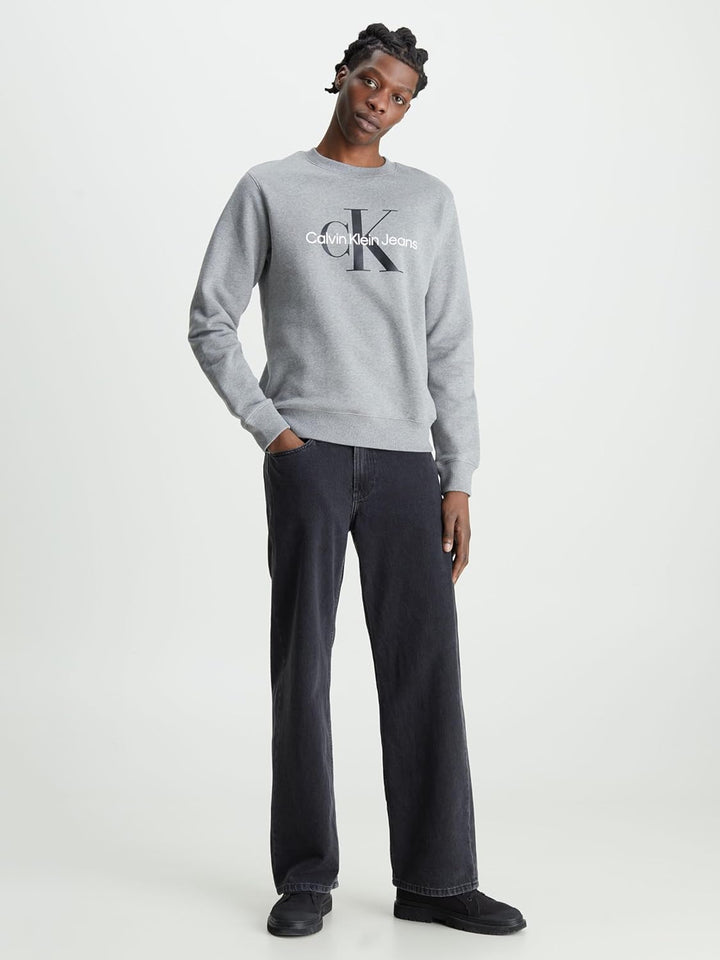 Calvin Klein Herren Sweatshirt Core Monologo ohne Kapuze XXL Grau (Mid Grey Heather), XXL Grau (Mid