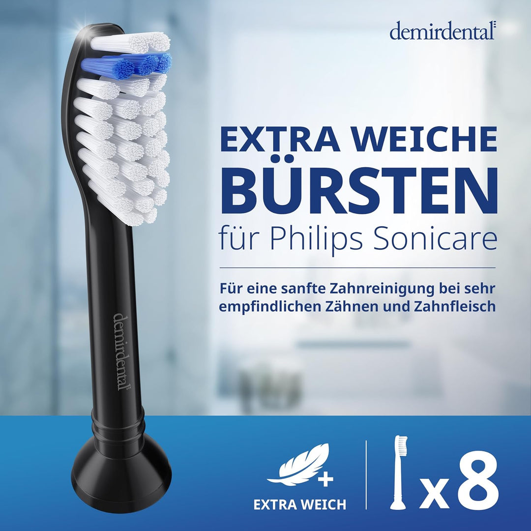8er demirdental Ersatzbürsten passend für Philips Sonicare, Extra Soft Aufsätze & Aufsteckbürsten, e