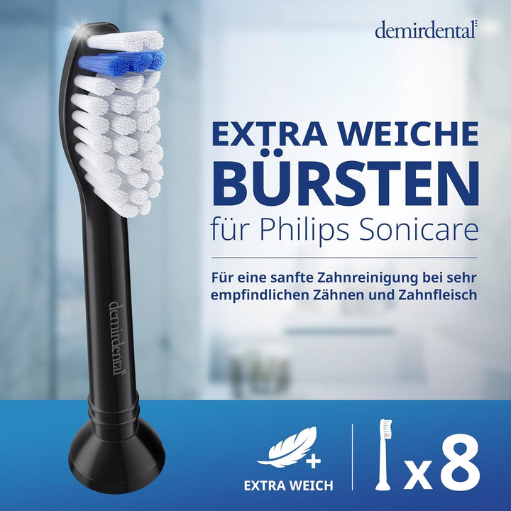 8er demirdental Ersatzbürsten passend für Philips Sonicare, Extra Soft Aufsätze & Aufsteckbürsten, e