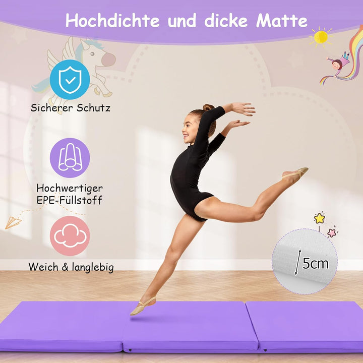 COSTWAY 180 x 60 x 5 cm Weichbodenmatte klappbar, Gymnastikmatte tragbar, Yogamatte wasserabweisend,