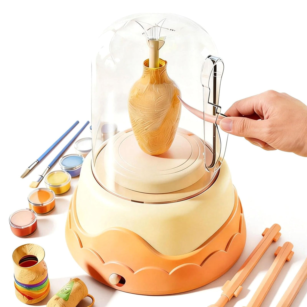 Töpfer-Set Für Kinder, Töpferscheibe Mit Zwei Betriebsmodi, Inklusive 4 Tonblöcken Und Diversem Zube