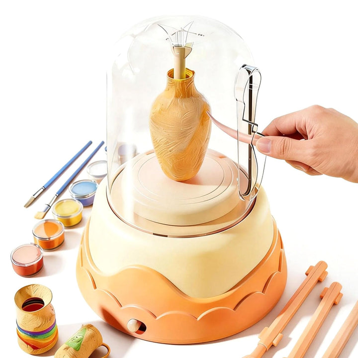 Töpfer-Set Für Kinder, Töpferscheibe Mit Zwei Betriebsmodi, Inklusive 4 Tonblöcken Und Diversem Zube