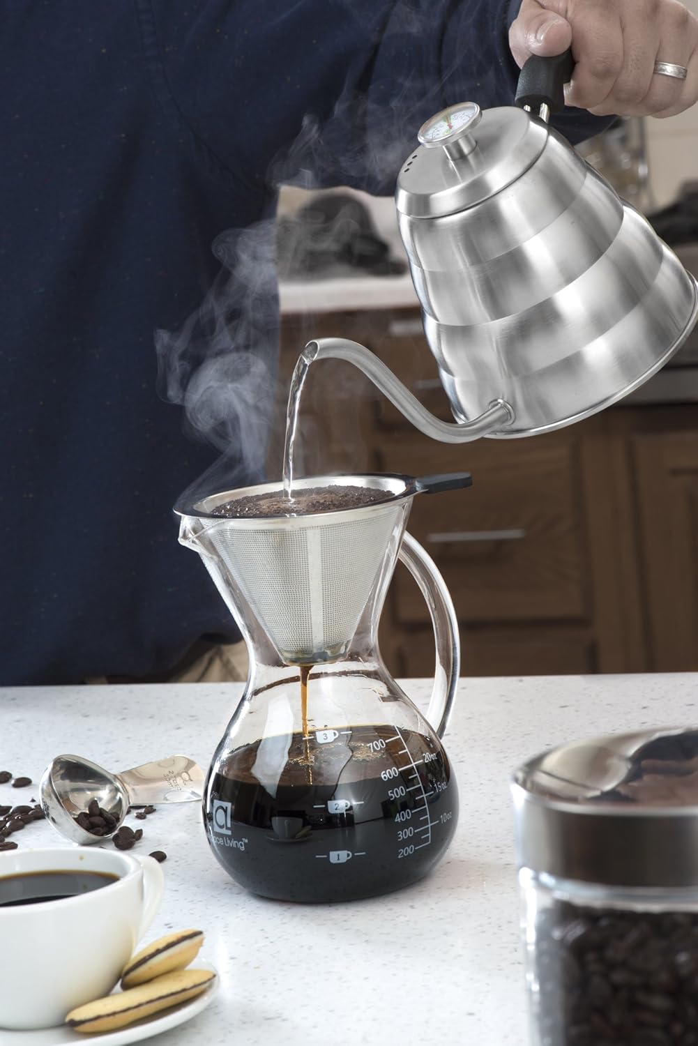 Apace Living SultryBrew Pour Over Kaffeebereiter inkl. Kaffeeschaufel und Korkdeckel Eleganter Handf