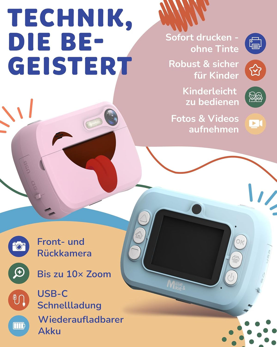 Kinderkamera Sofortbildkamera Kinder Digitalkamera Sofortdruck - Kamera für Kinder mit Fotos drucken