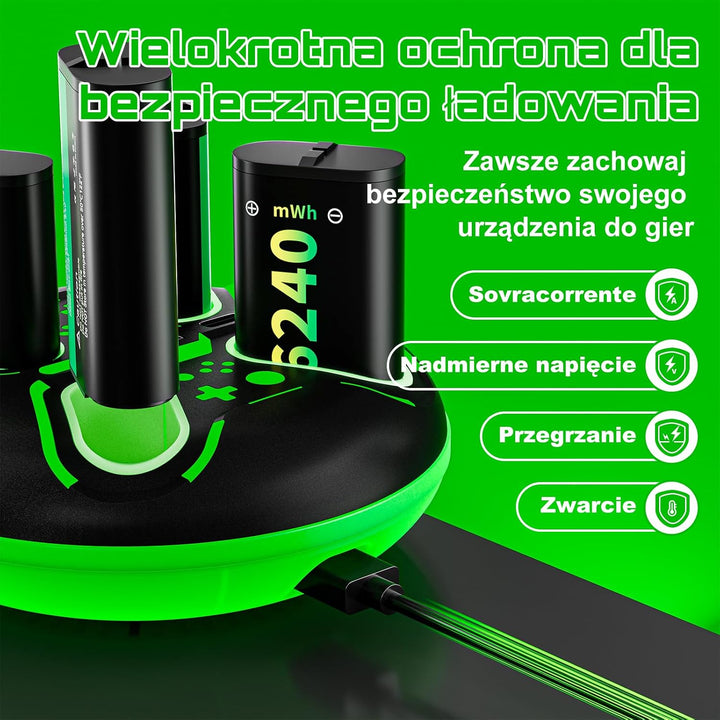 für Xbox Controller Charger mit 4x6240mWh Akkus, Schnellladestation mit LED-Anzeige, Kompatibel mit