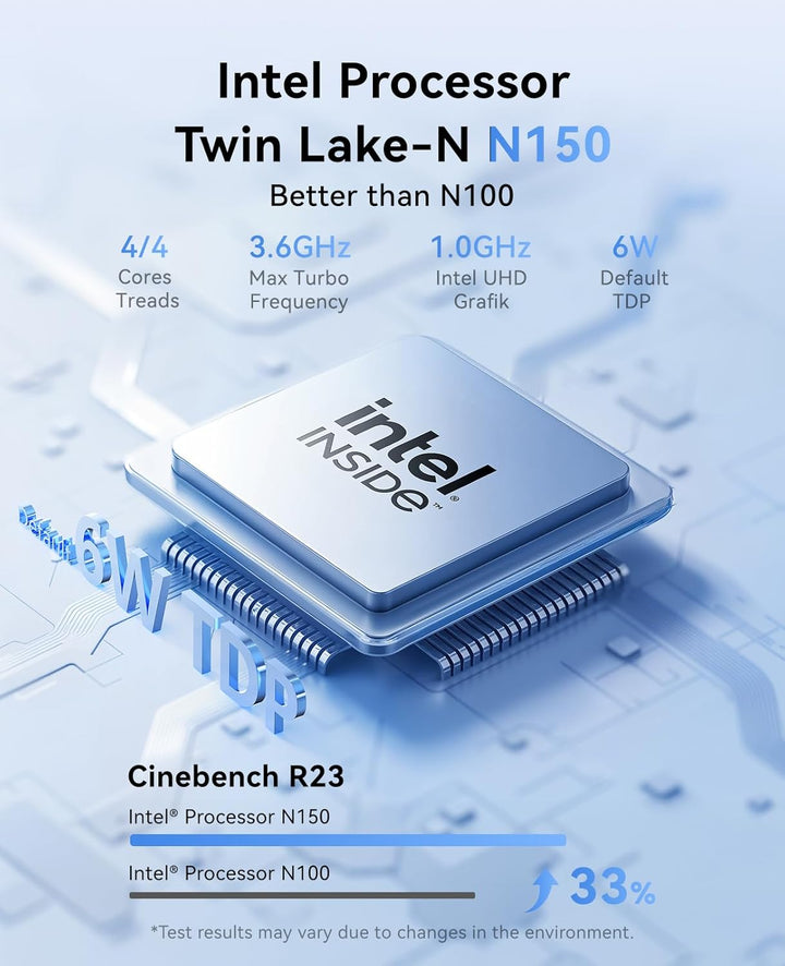 NiPoGi E2 Mini PC Ιntel Twin Lake N150(bis zu 3,6 GHz), 16 GB DDR4 256 GB M.2 SSD Mini Desktop Compu