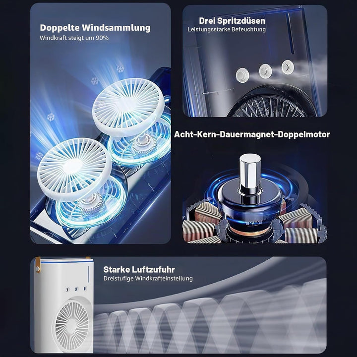 Turmventilator, leise, Turmventilator, tragbare Klimaanlage, 600 ml, Luftkühler, Luftbefeuchter, 3 G