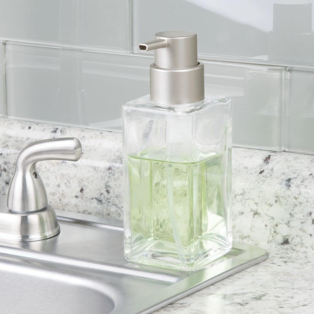 mDesign 2er-Set Seifenspender wiederbefüllbar – eckiger Pumpseifenspender aus Glas und Kunststoff –