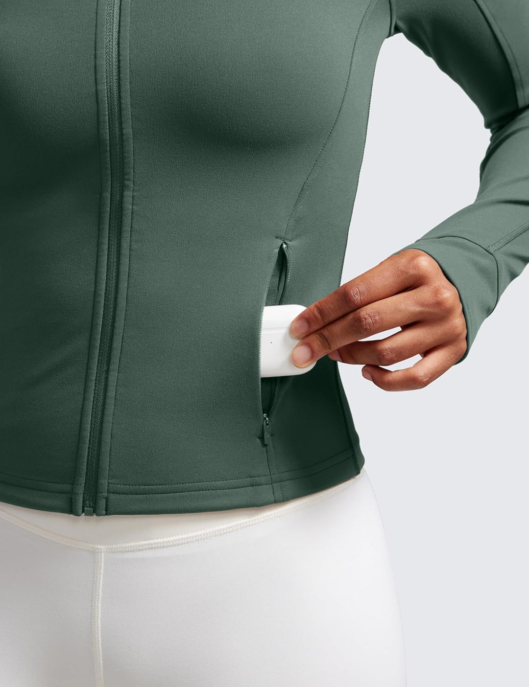 CRZ YOGA Damen Butterluxe Full Zipper Sport Jacke Zip Tasche Crop Running Laufjacke Gym Langarmshirt