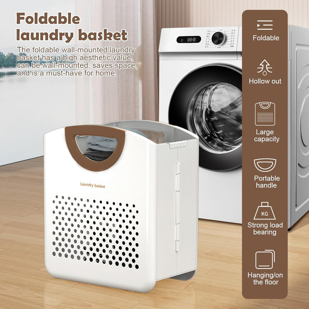 Wäschekörbe Faltbar, Wandmontage 27 Liter Wäschesammler mit Griff, Robust Plastik Material Wäschekor