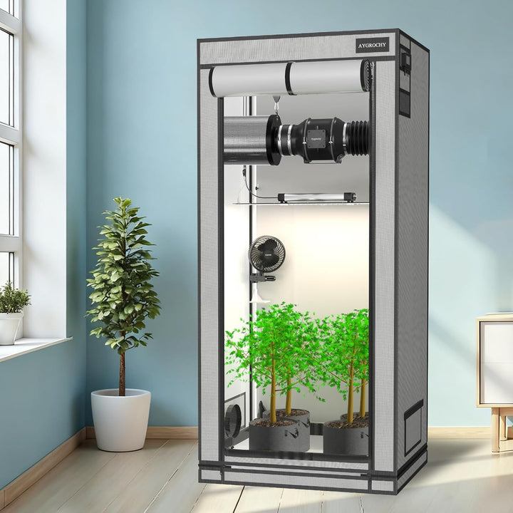 Aygrochy Growzelt 60x60x160cm, Indoor Grow Tent mit Reflektierende Weiss PEVA, abnehmbaren Boden Tab