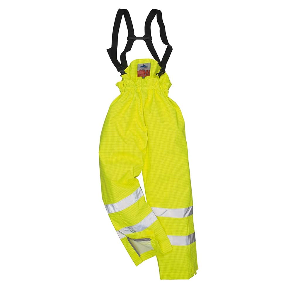 Regen-Sicherheitshose Bizflame von Portwest, gefüttert, antistatisch, flammhemmend, Farbe: Gelb, Grö