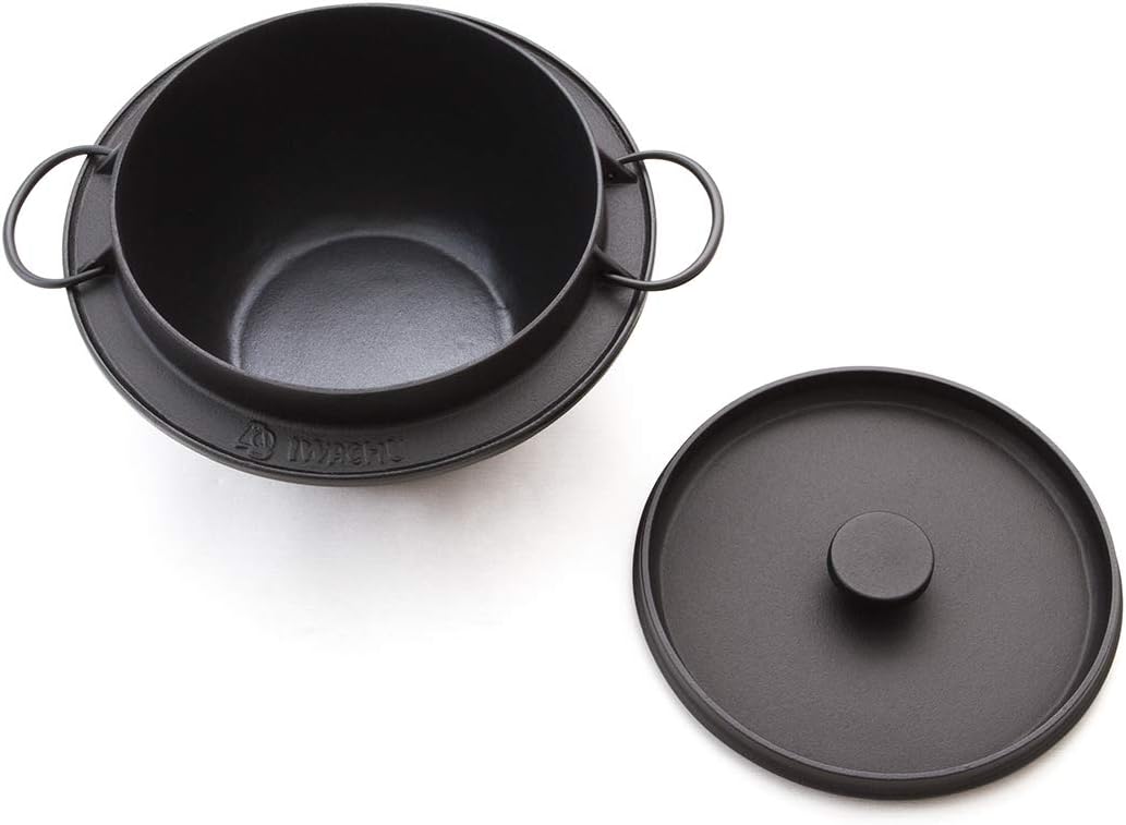 Iwachu Reis-Topf Go, Gusseisen. Rund mit Deckel. 20 cm. Induktionsgeeignet. Für Reis, Reisgerichte n