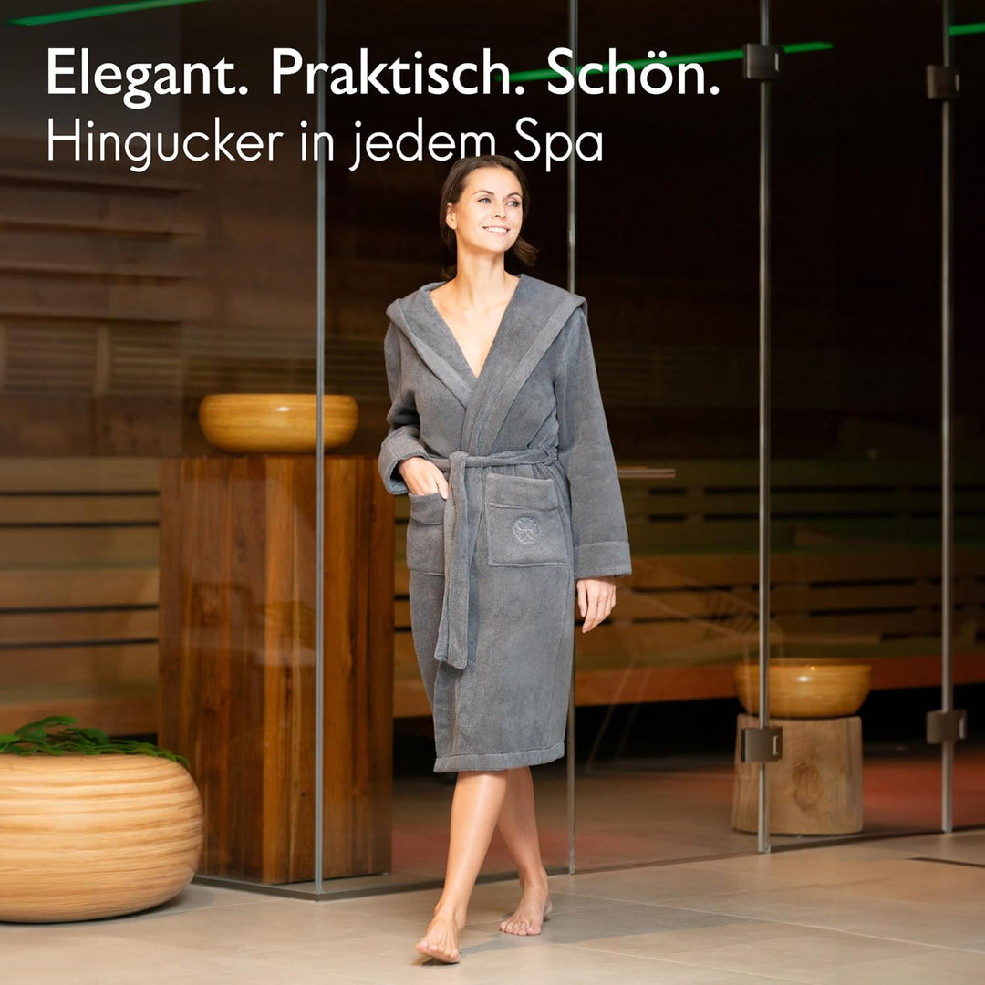 Liebenstein® Premium Bademantel Damen aus 100% samtweicher Baumwolle mit Kapuze – elegante Passform