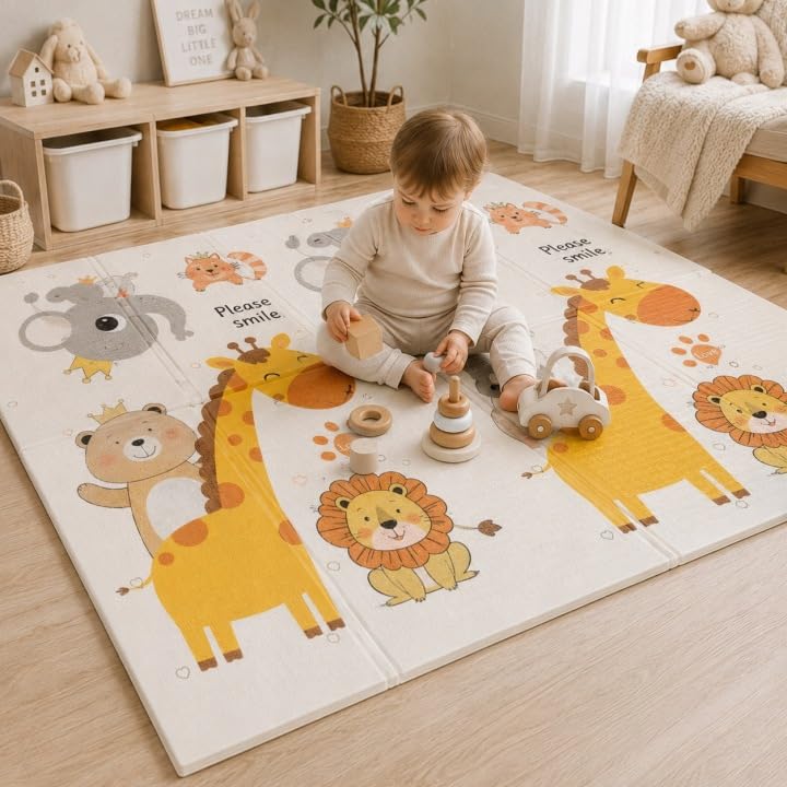 XL Krabbelmatte 180x200 cm Faltbar Beidseitig – Baby Spielmatte aus XPE Schaumstoff Wasserdicht Ruts