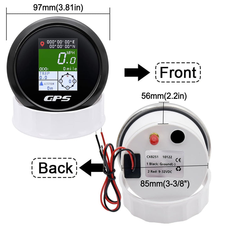 Geloo 85mm GPS Tachometer TFT einstellbar Mph Knoten Km/h Digitaler Geschwindigkeitsmesser Kilometer