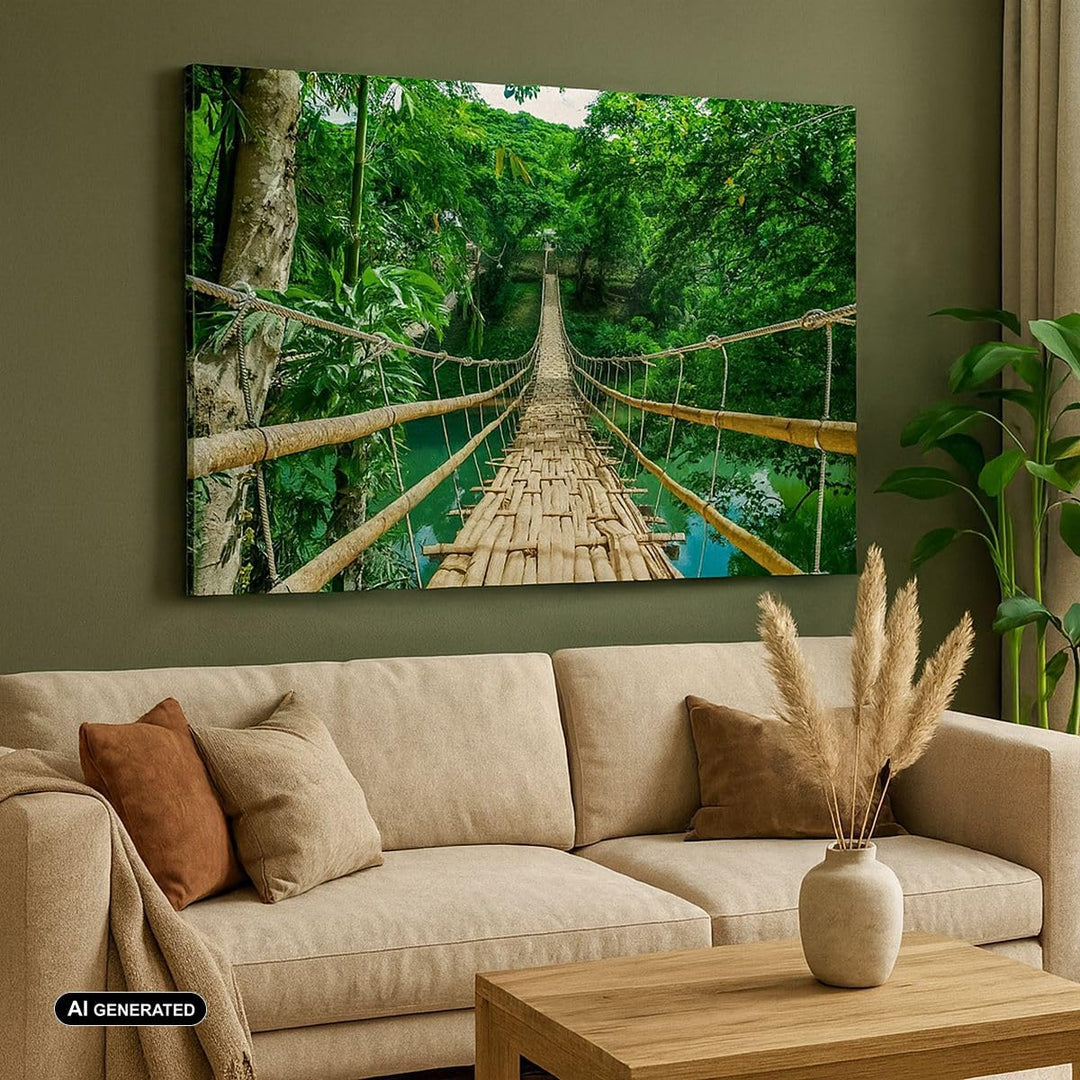 ARTTOR Bilder auf Leinwand 100x70cm Leinwandbild Gehweg Baum Holz Steg Gross Wanddeko Bild Schlafzim