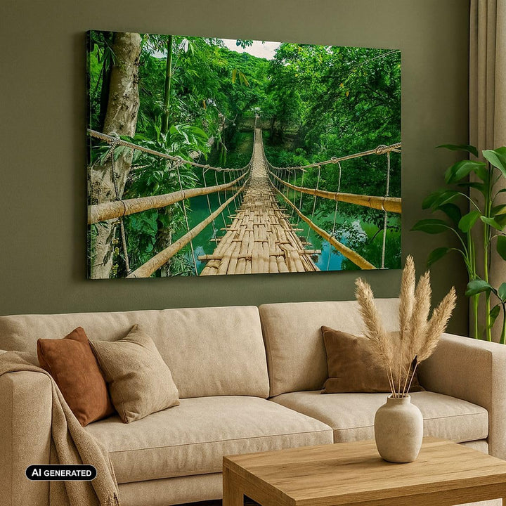ARTTOR Bilder auf Leinwand 100x70cm Leinwandbild Gehweg Baum Holz Steg Gross Wanddeko Bild Schlafzim