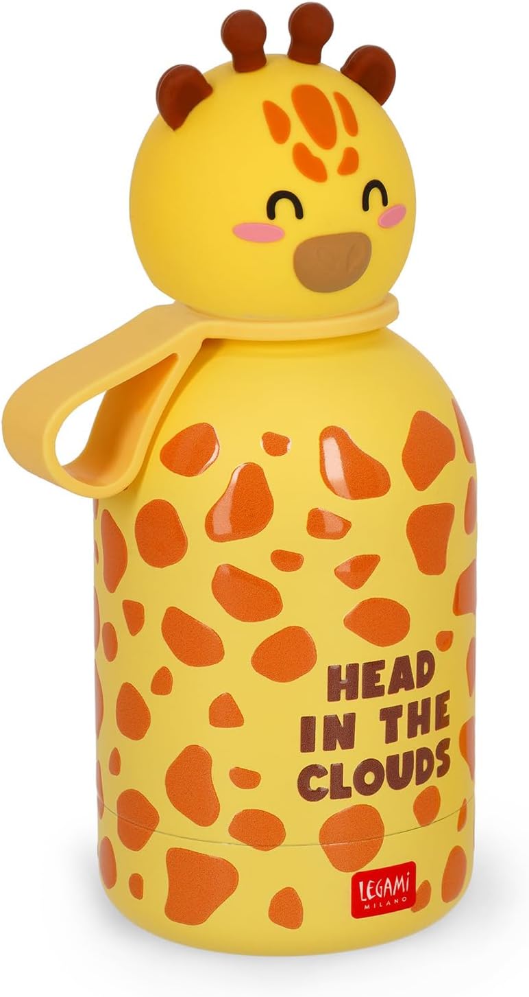 LEGAMI - Hot&Cold BFF Kinder-Wasserflasche, Giraffe-Motiv, doppellagig aus 18/8 Edelstahl mit luftdi