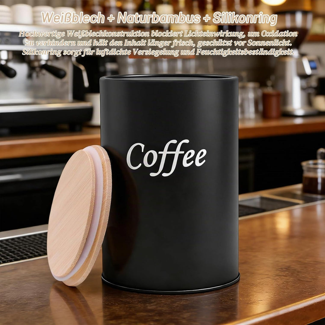 3 Stück Kaffeedose Luftdicht 500 ml Kaffeebohnen Behälter mit Holzdeckel, Kaffeedose Schwarz Matt Ka