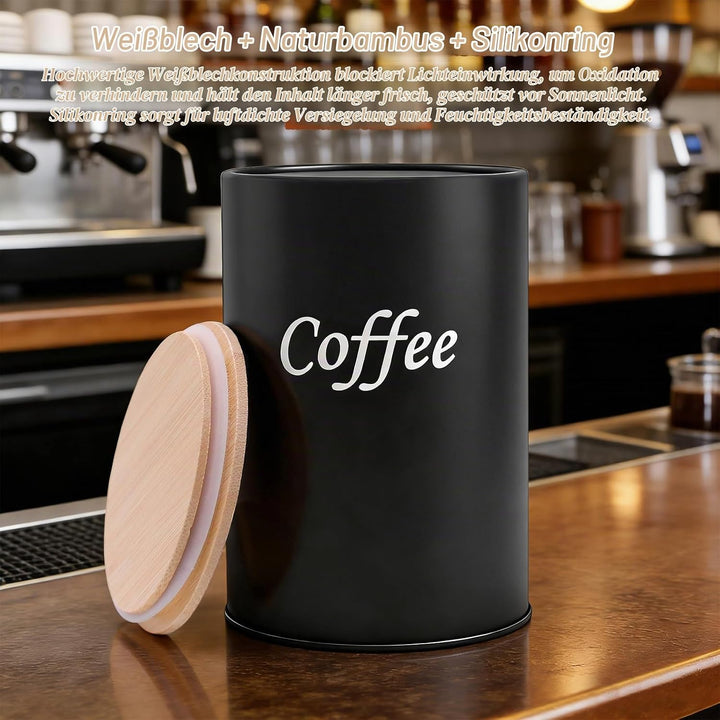 3 Stück Kaffeedose Luftdicht 500 ml Kaffeebohnen Behälter mit Holzdeckel, Kaffeedose Schwarz Matt Ka