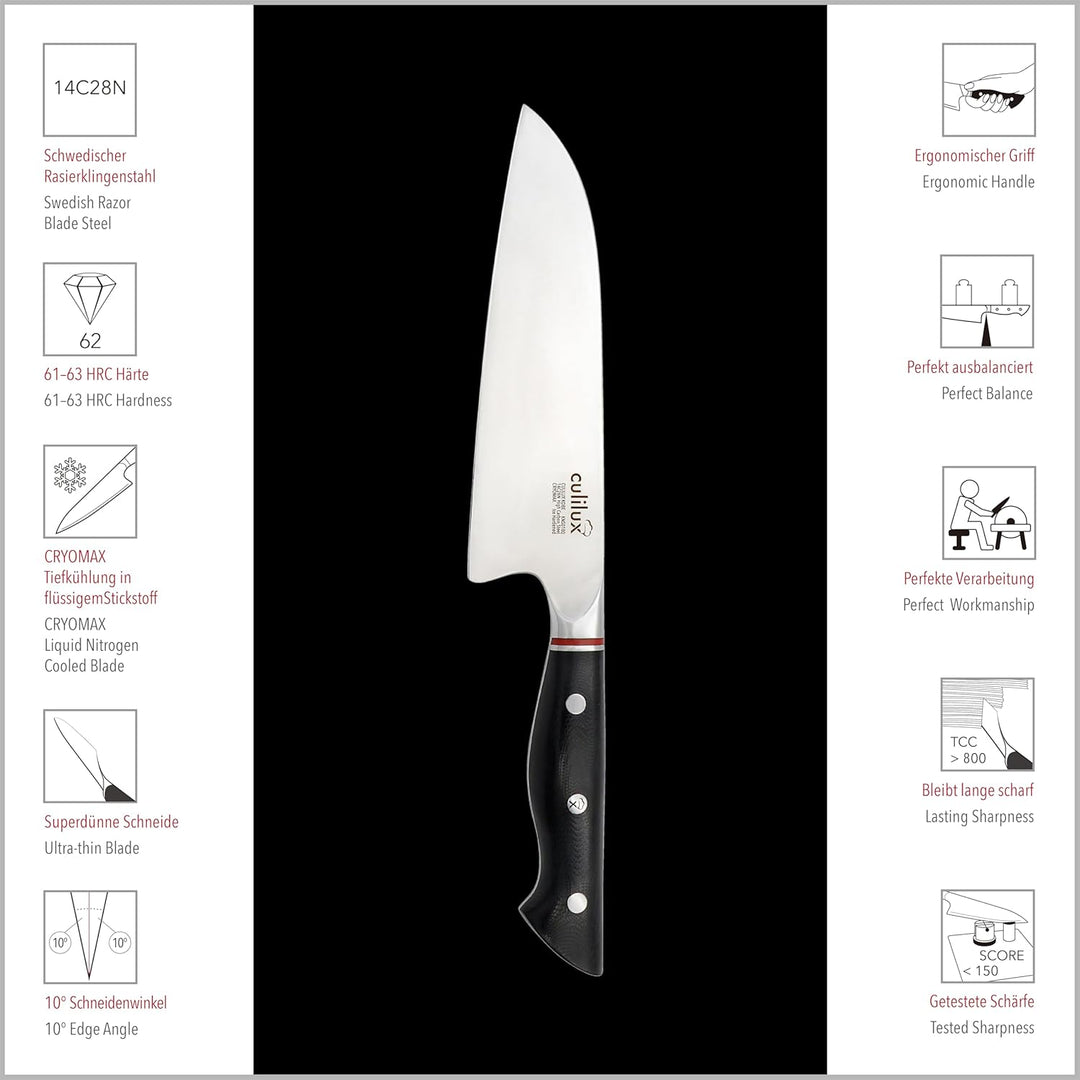 culilux Kobe N63 Santoku Messer 18 cm extrem scharfes japanisches Profi Küchenmesser aus schwedische