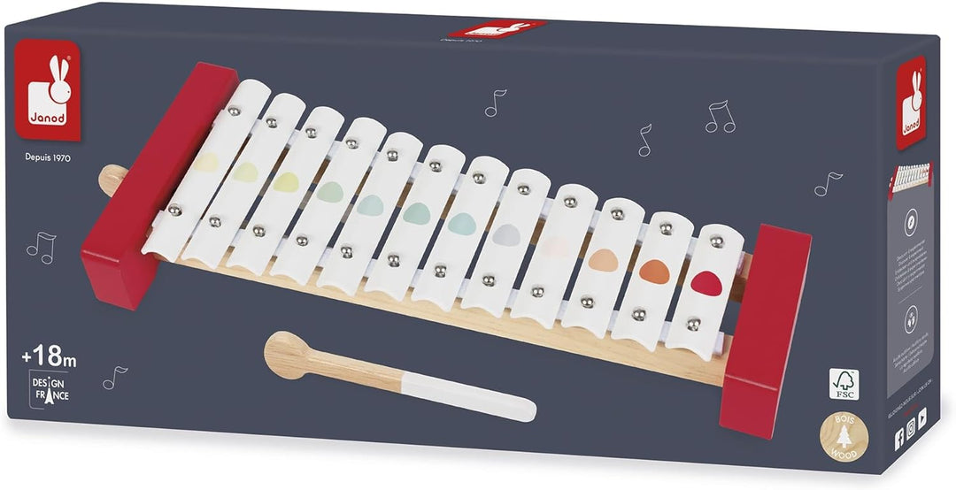 Janod - Confetti Holz- und Metall-Xylofon, Kinder-Musikinstrument, Spielzeugnachbildung und Spielzeu