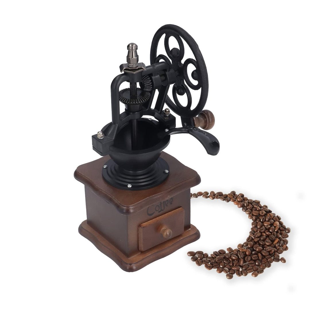 Manuelle Kaffeemühle Antike Handkurbel-Kaffeemühle aus Gusseisen mit Mahlgradeinstellungen und Auffa