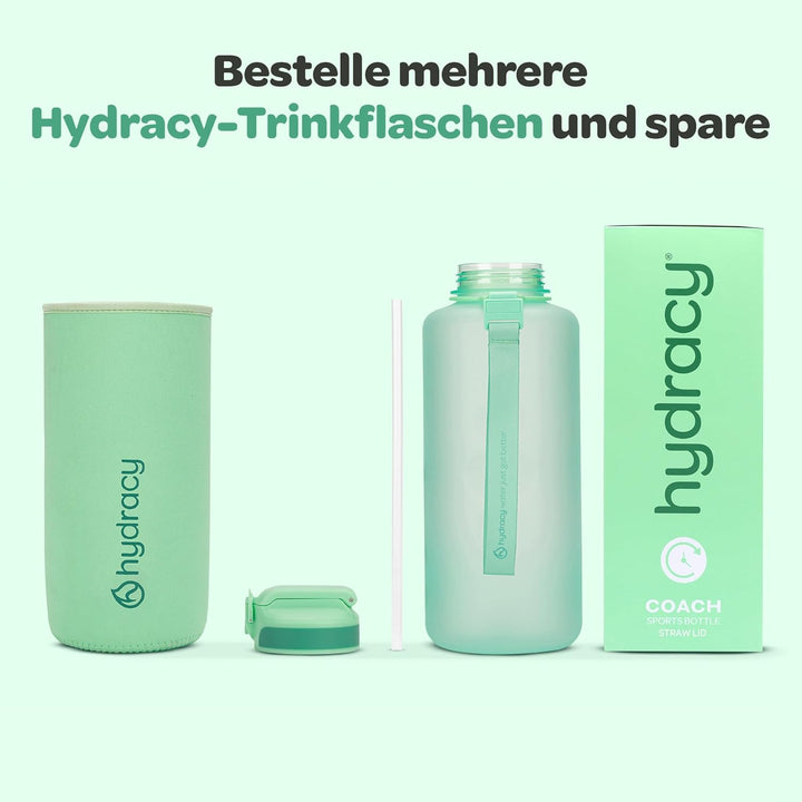 Hydracy Trinkflasche mit Strohhalm und Zeitmarkierung - 2L Wasserflasche - BPA-freie Trinkflasche -