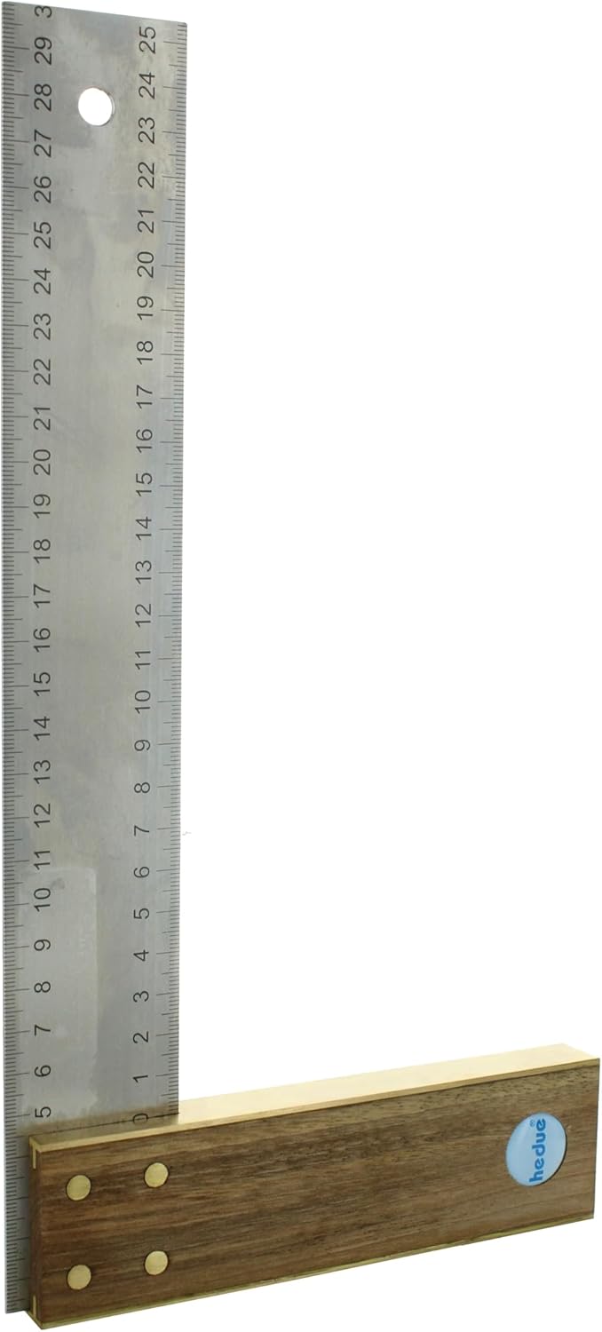 hedue® Tischlerwinkel 400 mm - Rechter Winkel 90 Grad Winkel, Griff aus Nussbaumholz mit rostfreiem